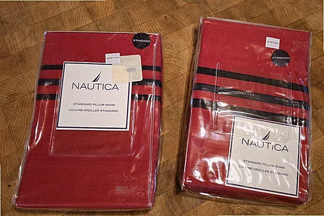 2 Lot Nautica J-Class Twill Standad Pillow Shams 100% Cotton W/ Zipper Accent