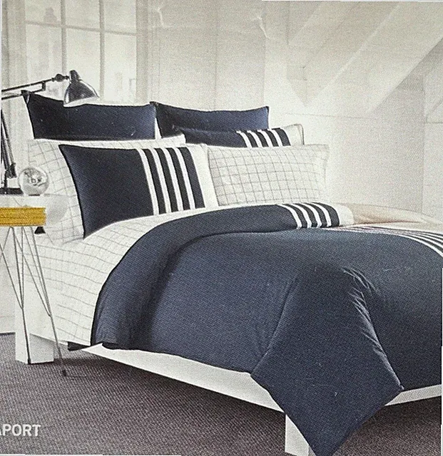 2 Pc Nautica APORT Twin Duvet Cover 68x86 Sham 20x26 Set Navy White Beige Stripe