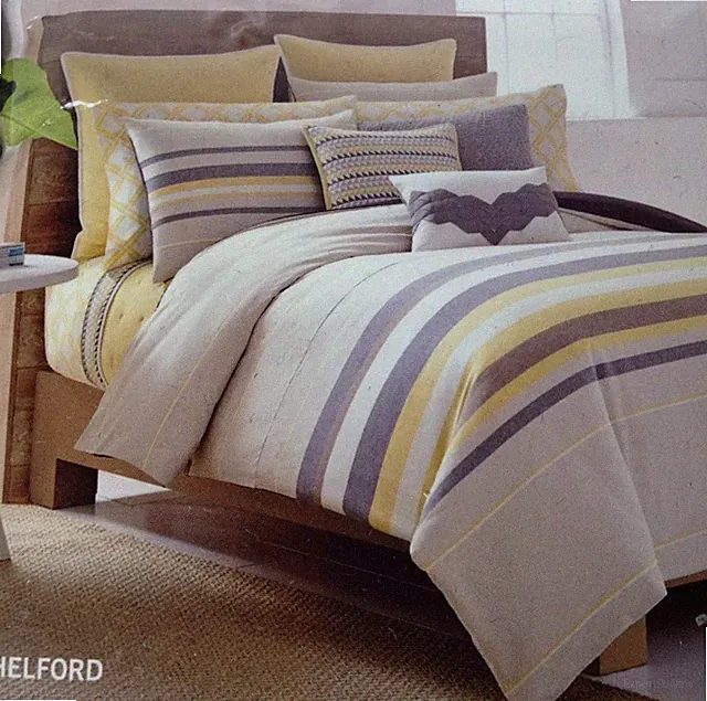 3pc Nautica Shelford Khaki STRIPE Twin Duvet Set Cover plus BONUS European Shams
