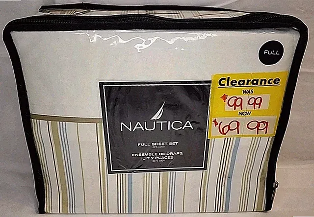 Brand New Nautica Full sheet set blue green brown striped RETIRED palm harbor