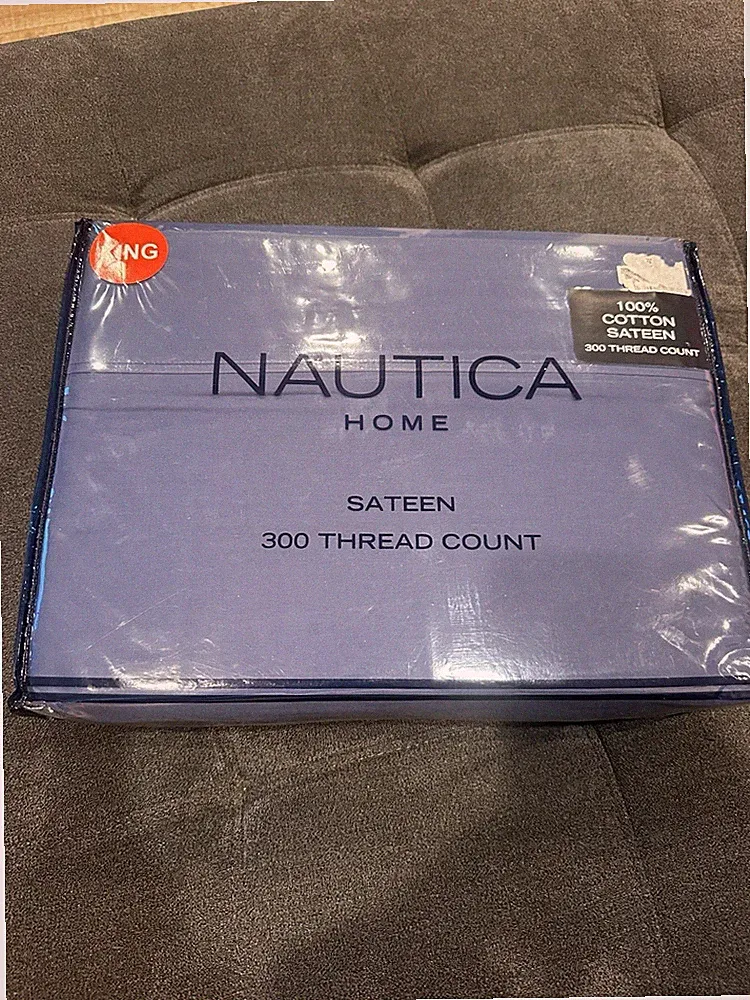 Nautica 4-Piece KING Sheet Set 100% Cotton 300 Thread Count BLUE NEW
