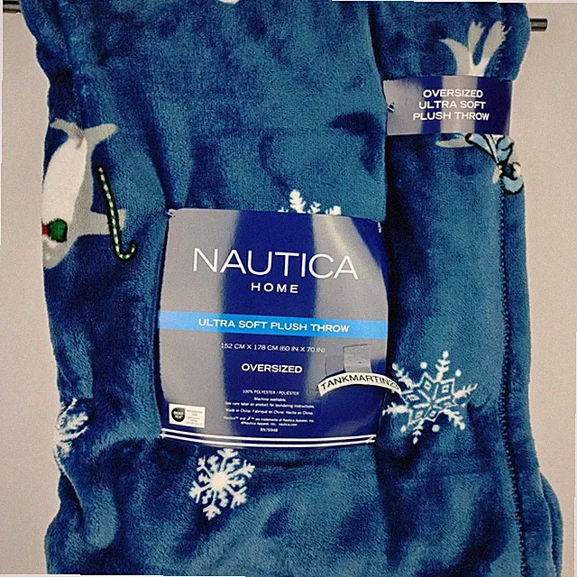 Nautica 60" x 70" Plush Christmas Winter Oversized Throw Blanket Penguin Snow