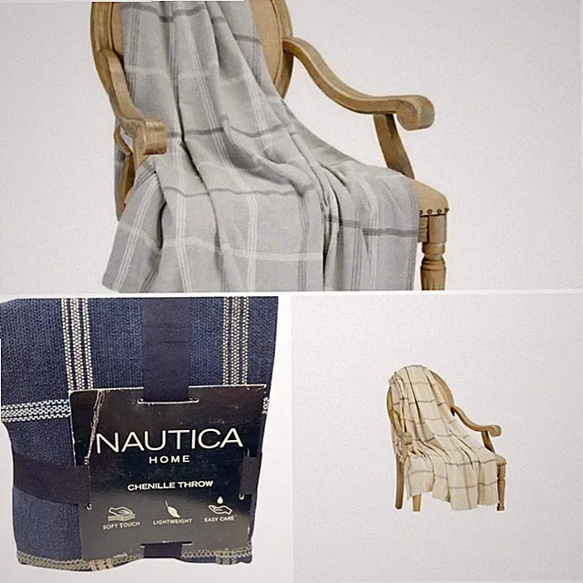 Nautica, 60"x70" Chenille Knit Plaid Lightweight Throw Blanket (Choose Color)