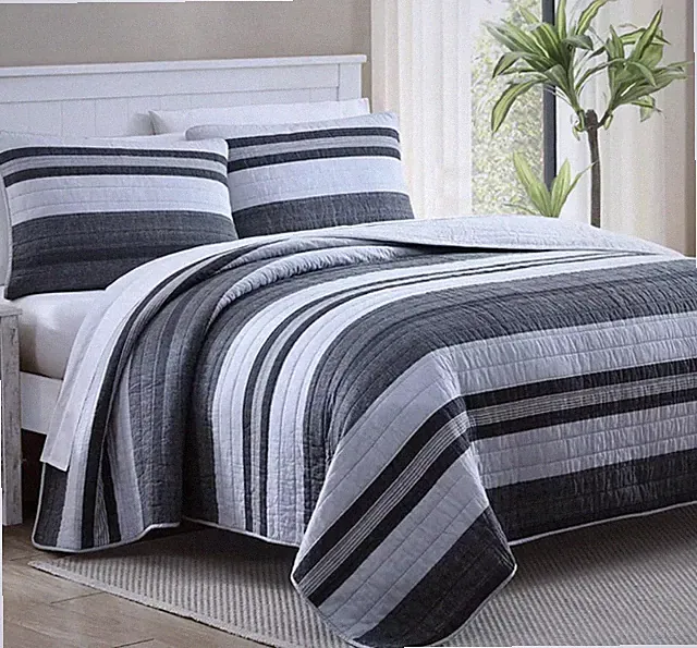 Nautica Ardmoore King Grey Cotton Reversible 3 Pc Quilt Set NEW