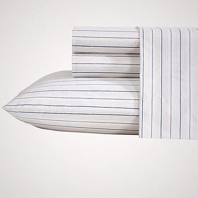 Nautica Beaux Stripe King Bed Linen Set Blue White Cotton Percale Bedding