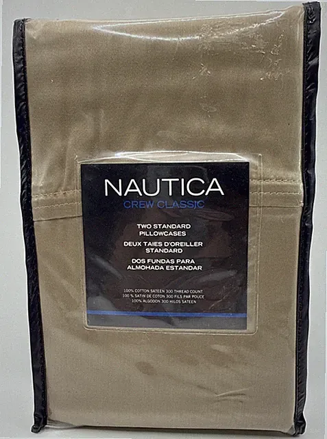 Nautica Bedding Crew Classic Two Standard Pillow Cases 100% Cotton Sateen 300 TC