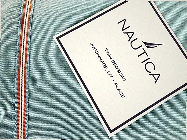 Nautica Bedskirt TWIN ~ SKY BLUE file with grosgrain ribbon band ~ NOS