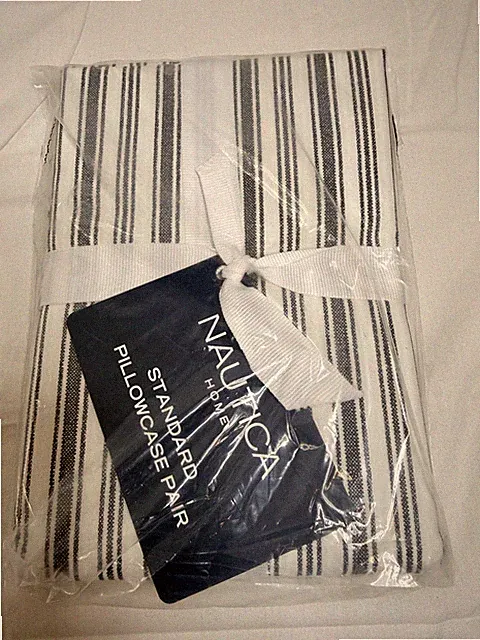 Nautica Coleridge White Blue Stripe Standard Size Pillowcases NWT