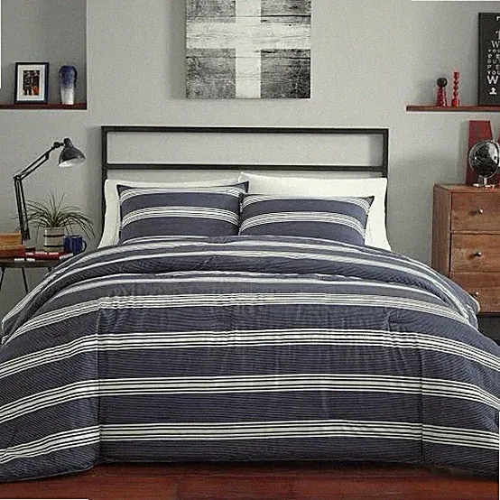 Nautica Craver 2-Piece Navy Blue Striped TW/TWXL Comforter/ Pillow Sham Set