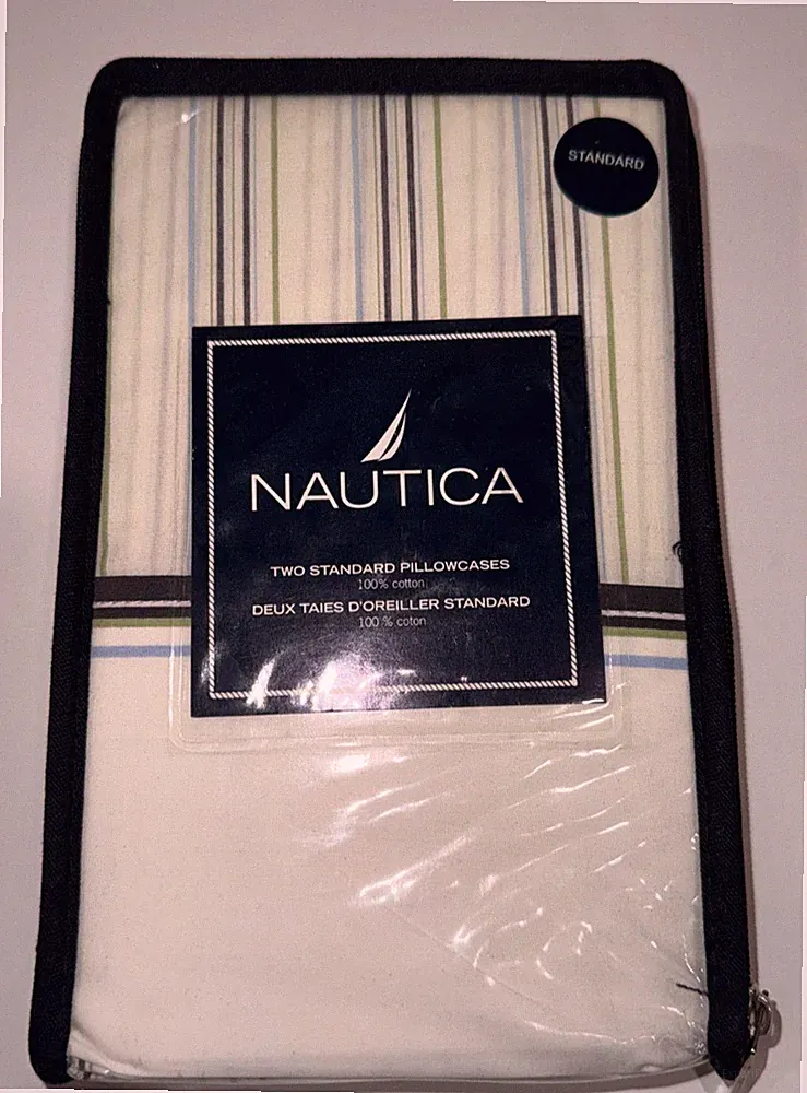 Nautica Crosby Stripe Standard Size Pillowcases NIP
