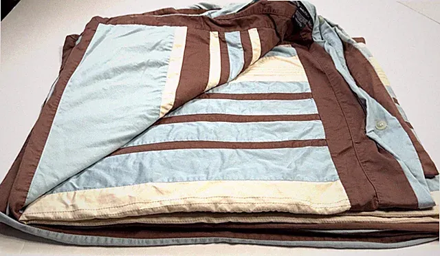 Nautica Duvet Full Queen 100% Cotton Brown Blue Vert Stripe