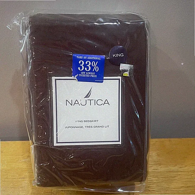 Nautica Fairfield King Bedskirt Brown Solid Cotton Tailored Dust Ruffle 78x80