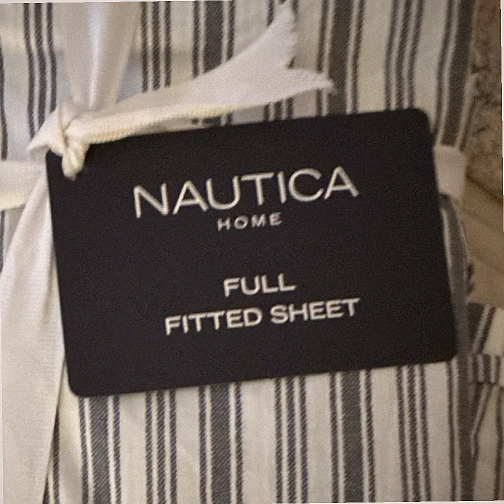 Nautica Full Fitted Sheet White Gray Striped Bedroom Bedding