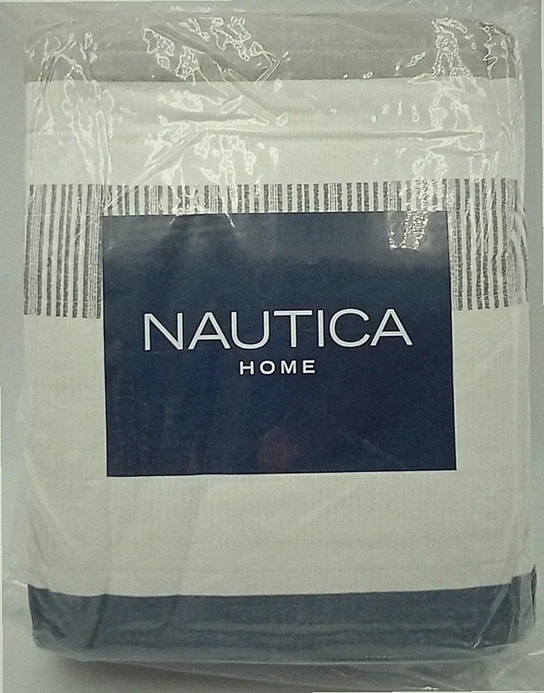 Nautica Galewood Beige Blue Stripe Cotton Reversible 3-Piece Quilt Set King