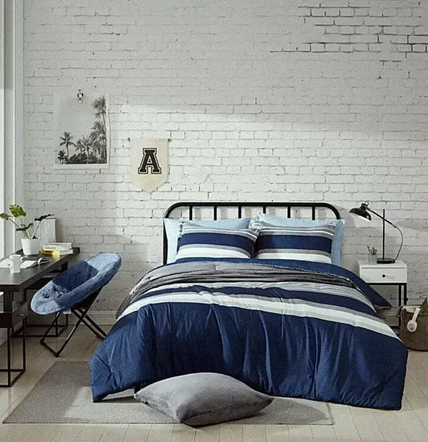 Nautica Heathered Block Microfiber Gray Blue Striped Full Queen Comforter Set