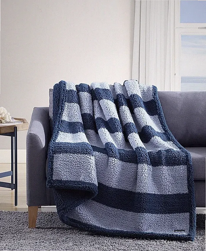 Nautica Lawndale Sherpa Reversible Throw Blanket, 60" x 50" - Blue - Throw