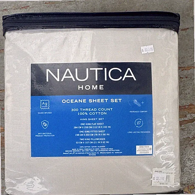 Nautica Oceane King Sheet Set 100% Cotton 300TC Beige Solid