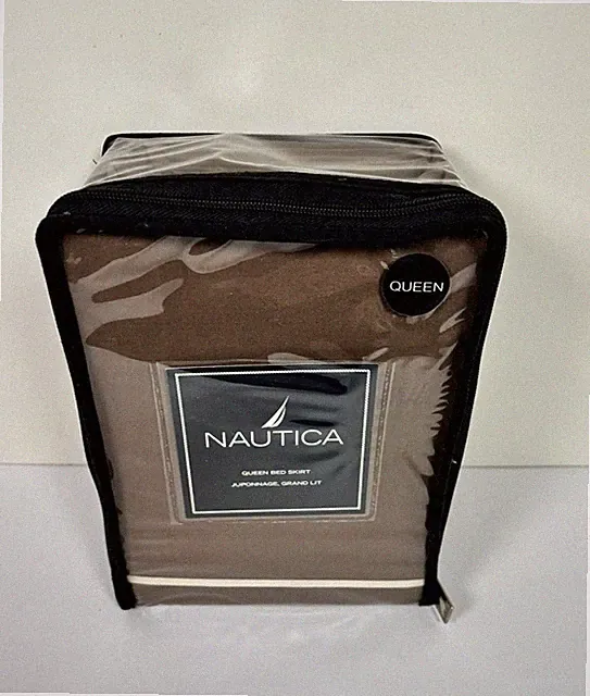 Nautica Pemberton Queen Bed Skirt Brown Ivory Cotton