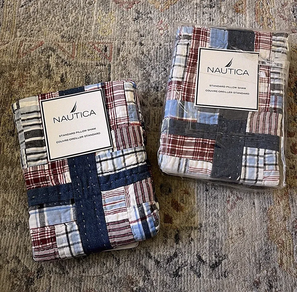 Nautica Pillow Standard Shams Set Of 2 Quilted Plaid Huntington New