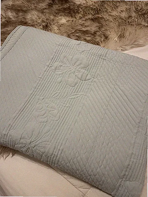 Nautica QUEEN Pale Aqua Blue Quilt • Hibiscus & Stripe • Pretty & SUMMERY Bed