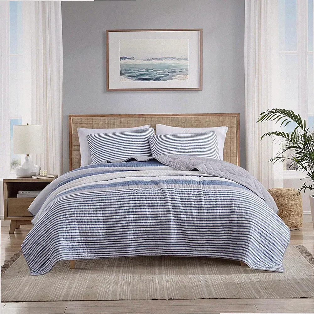 Nautica - Queen Quilt Set, Reversible Cotton Bedding with Matching Shams, Med...
