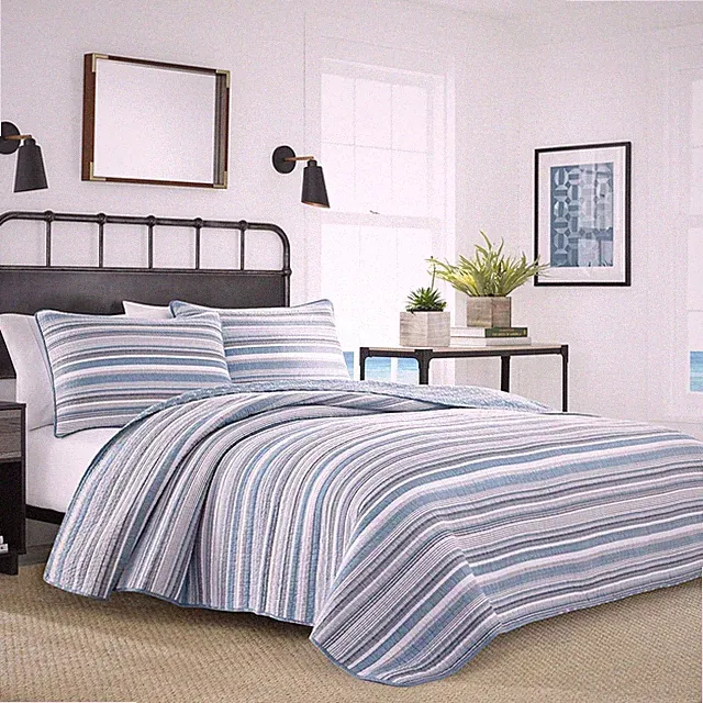 Nautica Quilt Set All Season Cotton Bedding Queen, Jettison Grey/Blue/White