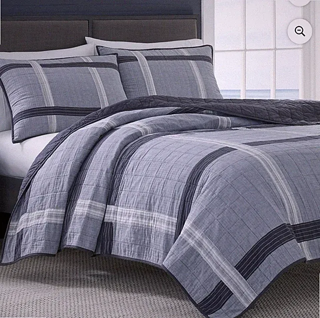 Nautica River Breeze Cotton Woven Reversible Quilt King Navy Gray New