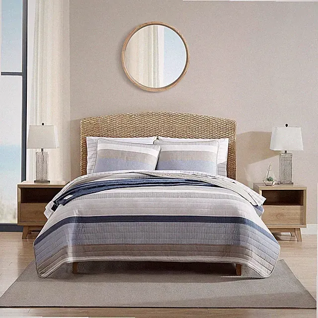 Nautica Twin Blue Beige White Quilt Set Cotton Lightweight galewood 6267