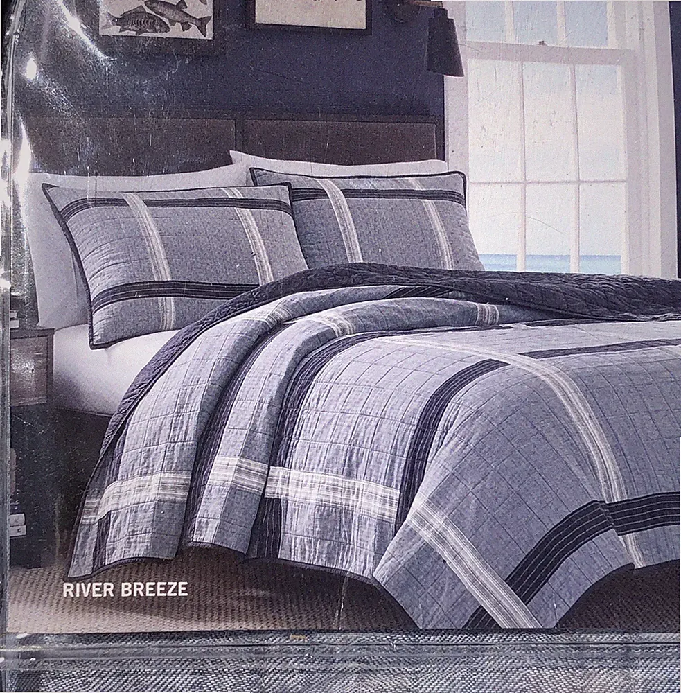 New Discontinued Nautica River Breeze Gray Blue White Full/Queen Cotton Quilt
