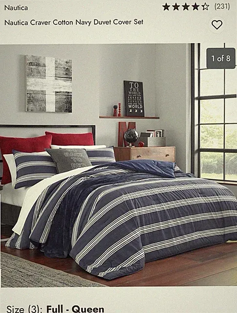 New! Nautica Craver 3-piece Navy Blue Striped Full/Queen Duvet Cover Set