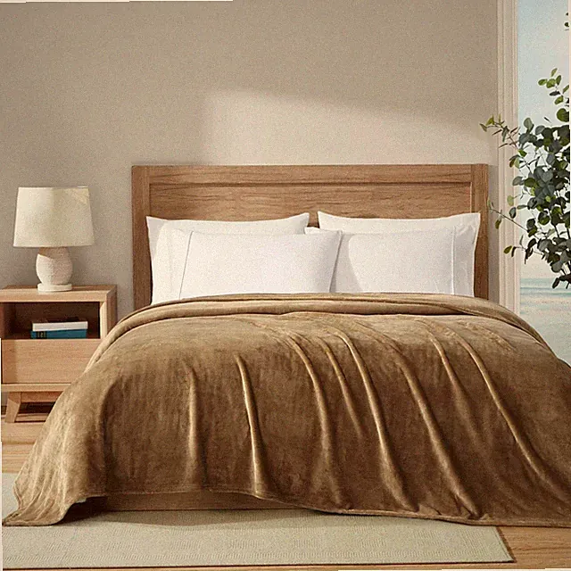 NEW Nautica King Bed Soft Tides Ultra Plush Cozy Fleece Oyster Tan Brown Blanket