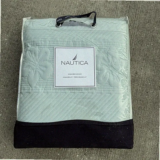 New Nautica Laguna Blue Bed Cover Coverlet Quilted Blanket Diagonal