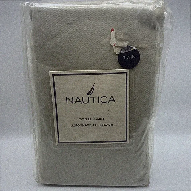 New sealed Nautica TWIN bed skirt Beige Grommet Tie Corners Cotton NIP 39x76 In