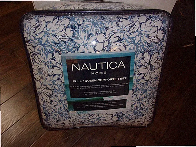 NIP Nautica Home Bridgehaven Blue Floral Full/Queen Comforter & Shams Set 3pc