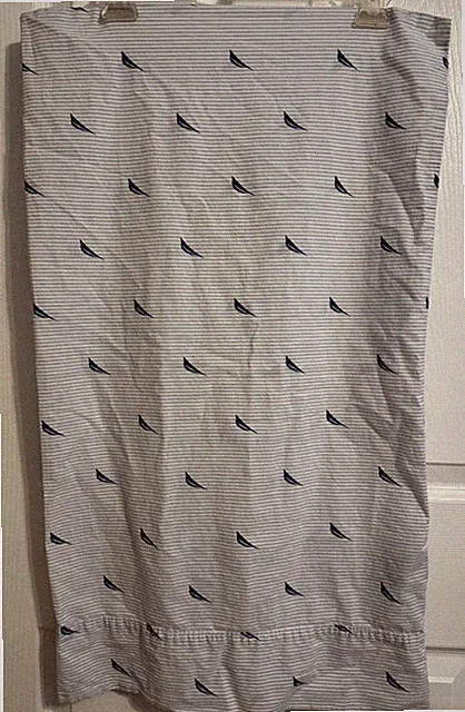 Pair (2) NAUTICA White w/ Blue Stripes Sailboat Logo STD Pillowcases 18"x30"