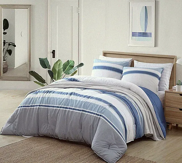 Reversible Queen Comforter Set, Medium-Weight Cotton Bedding, Blue