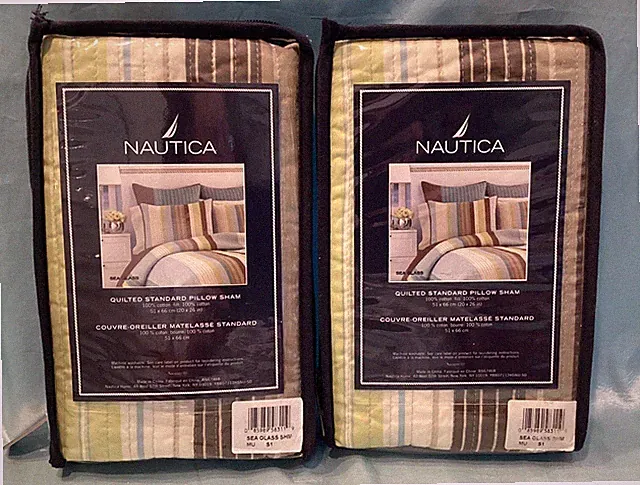 Set of 2 Nautica Sea Glass Standard Size Quilted Pillow Shams 100% Cotton