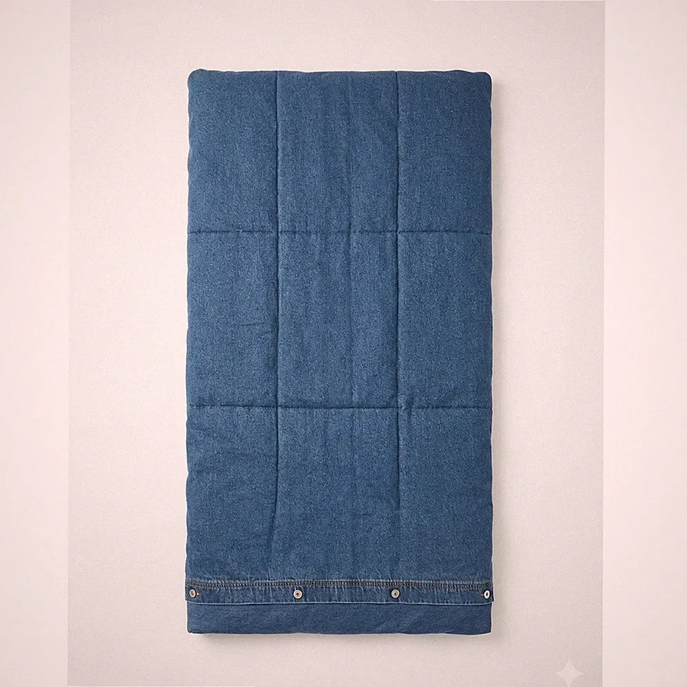 Vintage Y2K Nautica Queen Comforter Denim Jean Button Bedding Rare Cotton